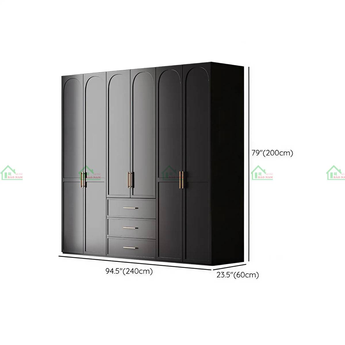 Tủ quần áo gỗ tự nhiên chất lượng 240x200 cm - Thiết kế hiện đại, màu đen