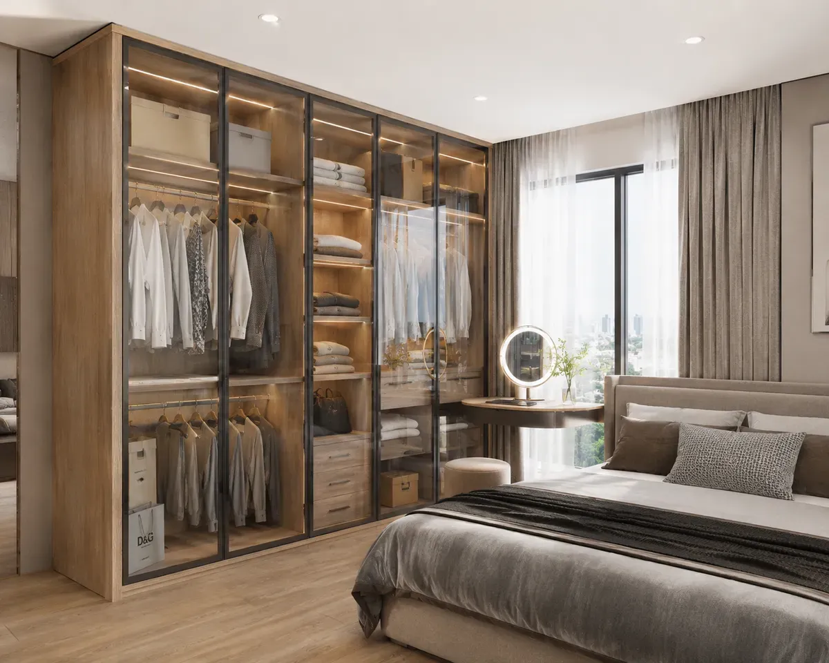 MDF kết hợp kính giúp cân bằng giữa chi phí, độ bền và tính thẩm mỹ