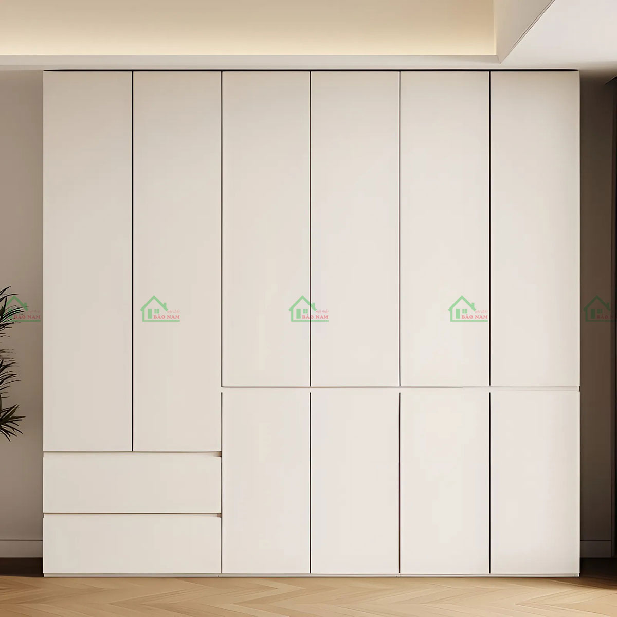 Tủ áo MDF Melamine TA80 màu trắng, thiết kế hiện đại, tối giản, cửa mở, nhiều ngăn kéo