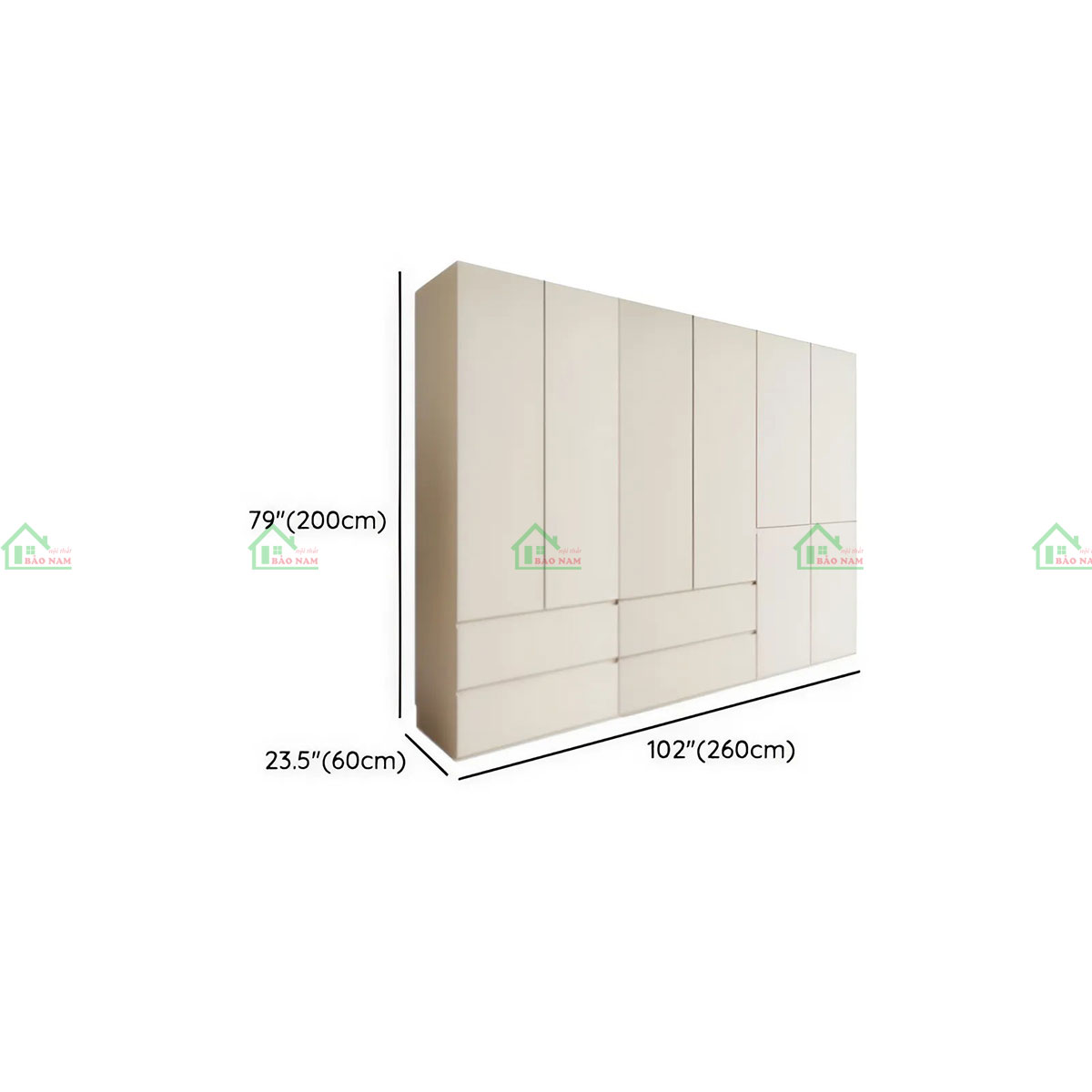 Tủ quần áo MDF Melamine hiện đại TA80 - Kích thước 260cm x 60cm x 200cm
