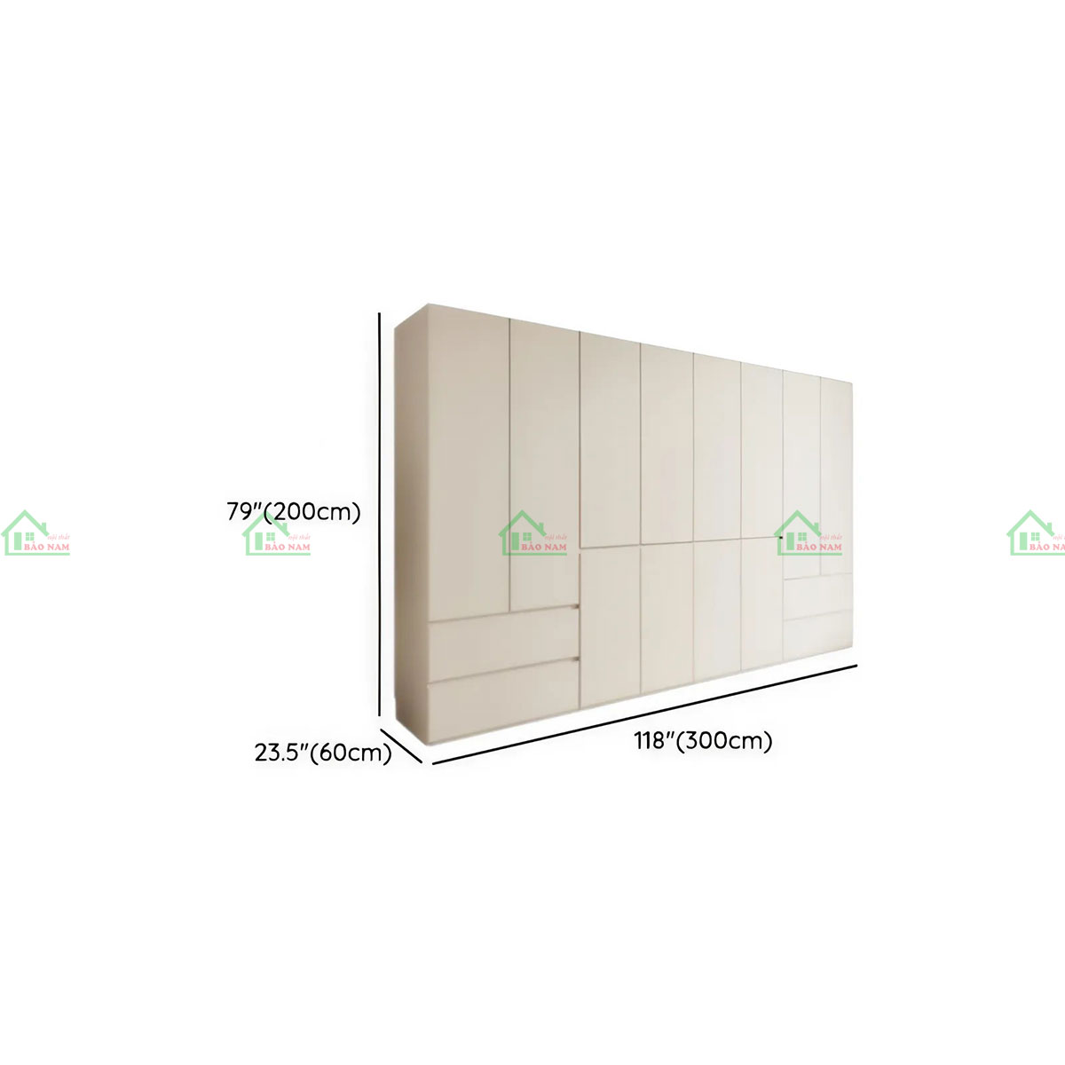 Tủ quần áo MDF Melamine hiện đại TA80 - Kích thước 300cm x 60cm x 200cm