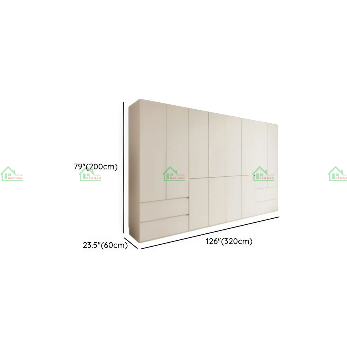 Tủ quần áo MDF Melamine hiện đại TA80 - Kích thước 320cm x 60cm x 200cm