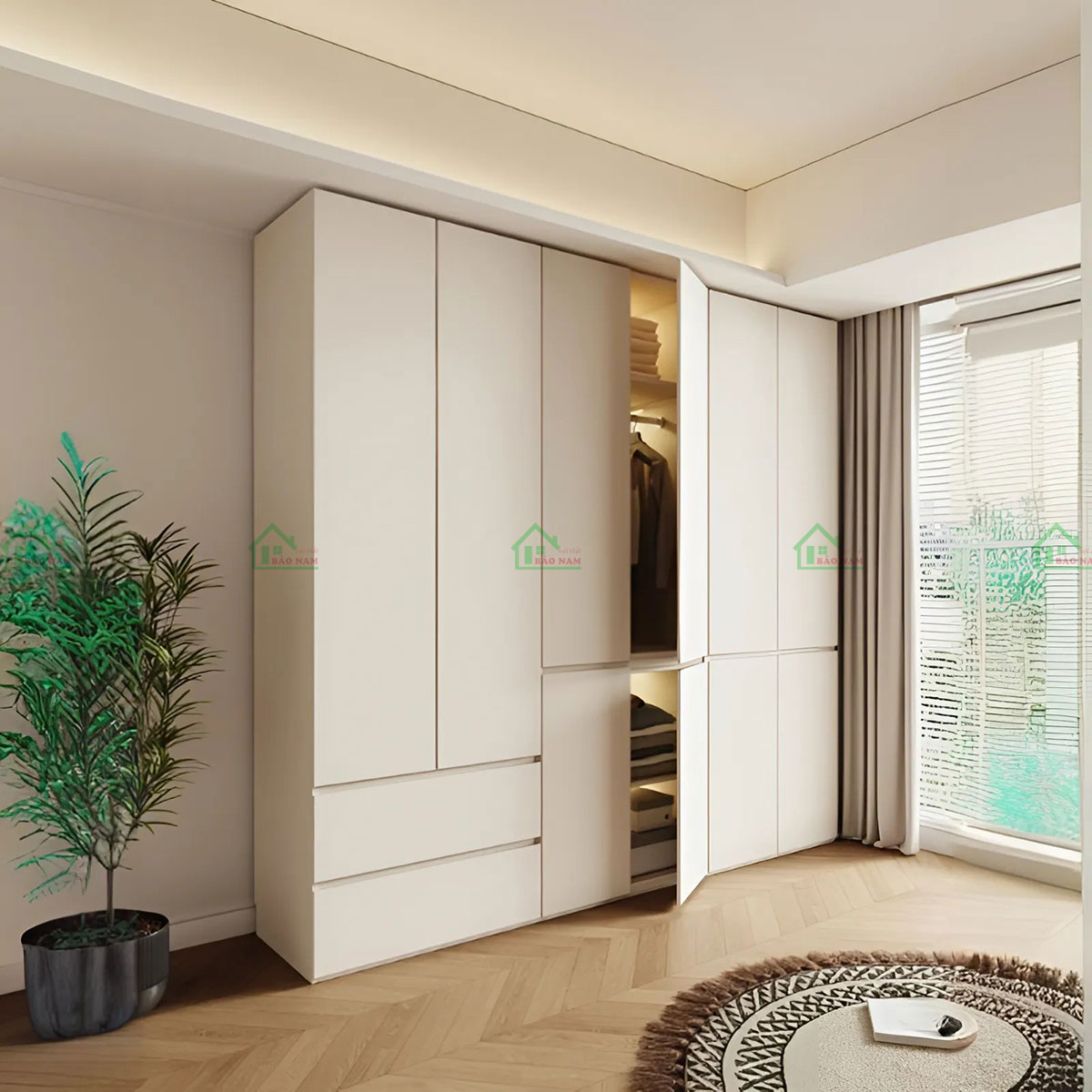 Tủ áo TA80 thiết kế kịch trần, tận dụng tối đa không gian lưu trữ trong phòng ngủ