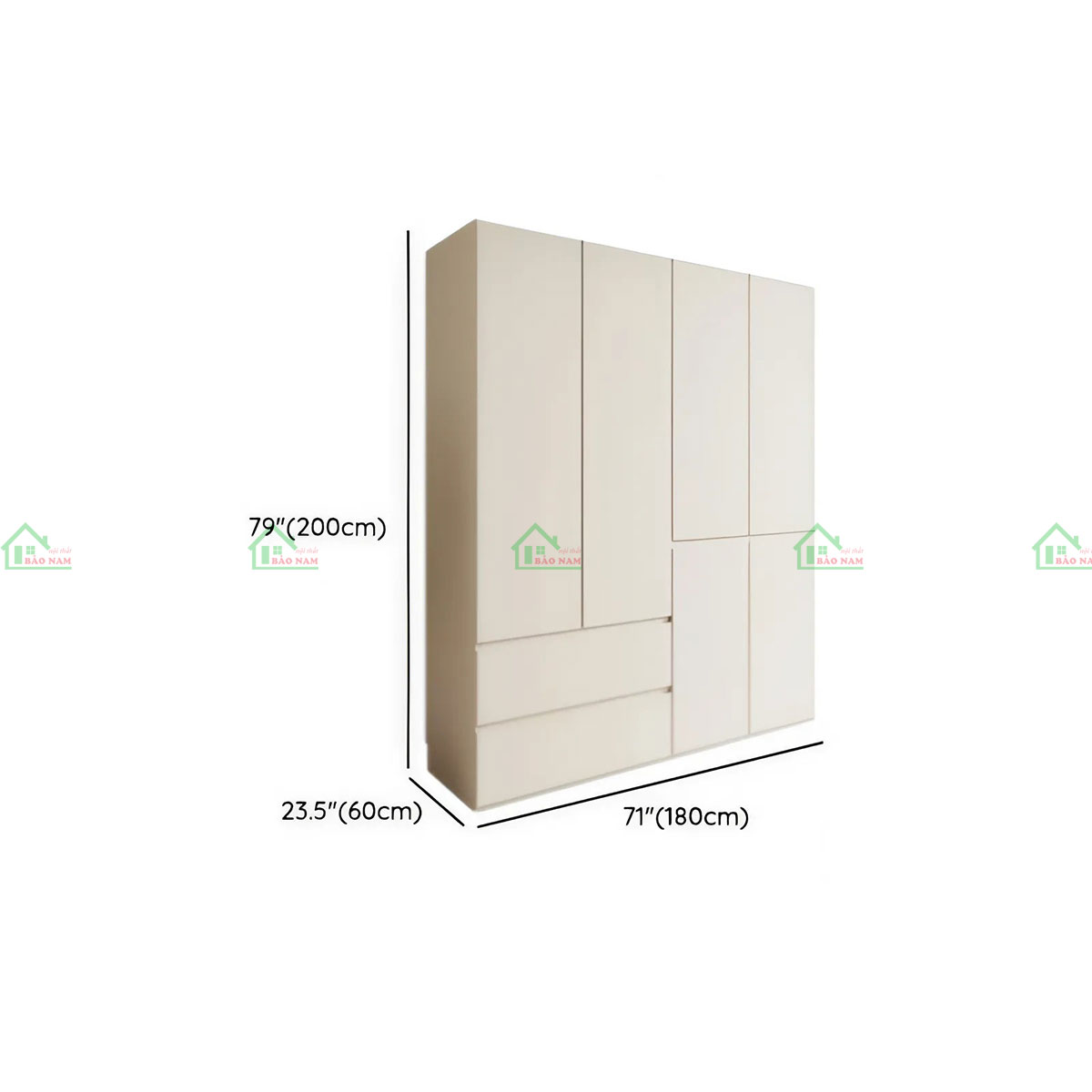 Tủ quần áo MDF Melamine hiện đại TA80 - Kích thước 180cm x 60cm x 200cm