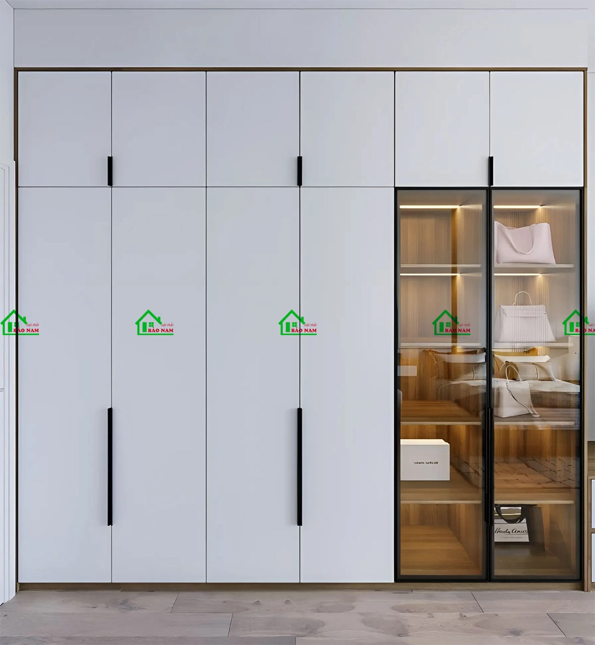 Tủ quần áo gỗ âm tường hiện đại