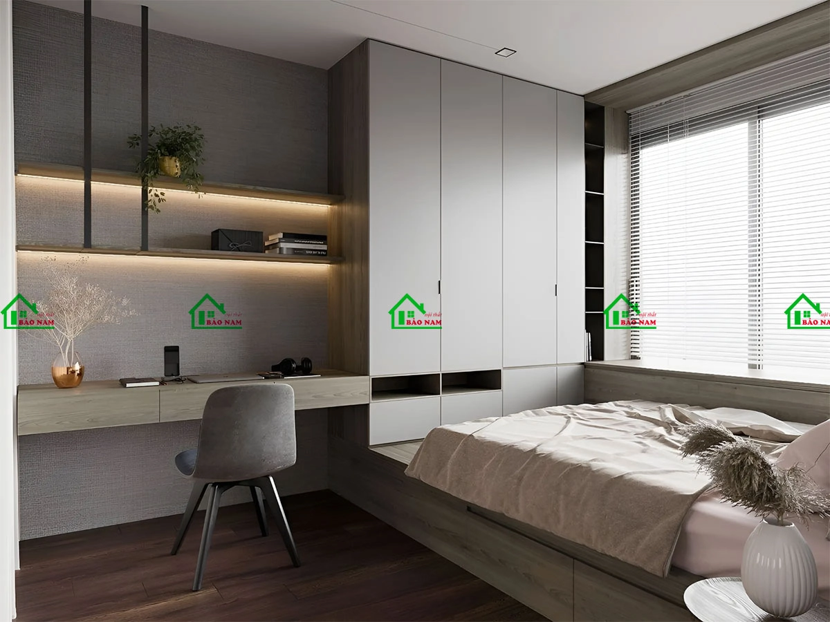 Mẫu tủ quần áo liền giường tối ưu không gian