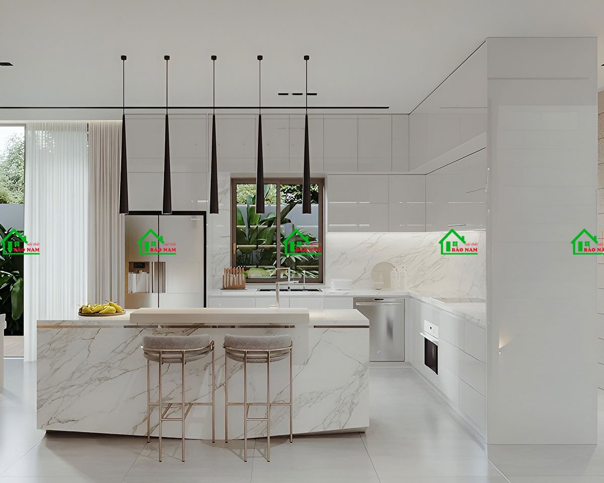 Tủ bếp acrylic màu trắng an cường đẹp hiện đại