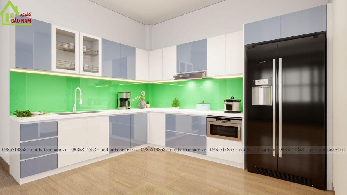Thiết kế tủ bếp chữ L tiện dụng, tối ưu hóa không gian bếp.