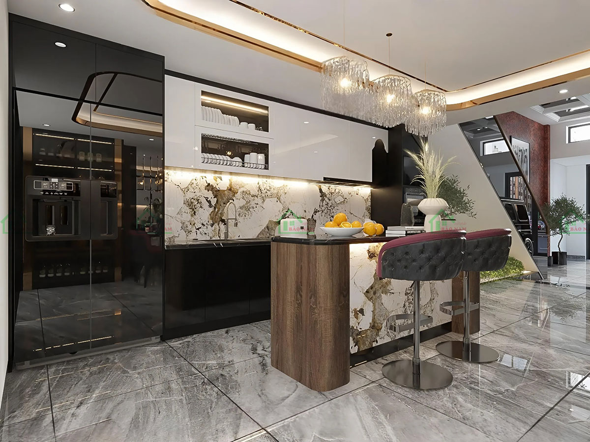 Cánh tủ bếp sử dụng acrylic trong tủ bếp An Cường TBA70.