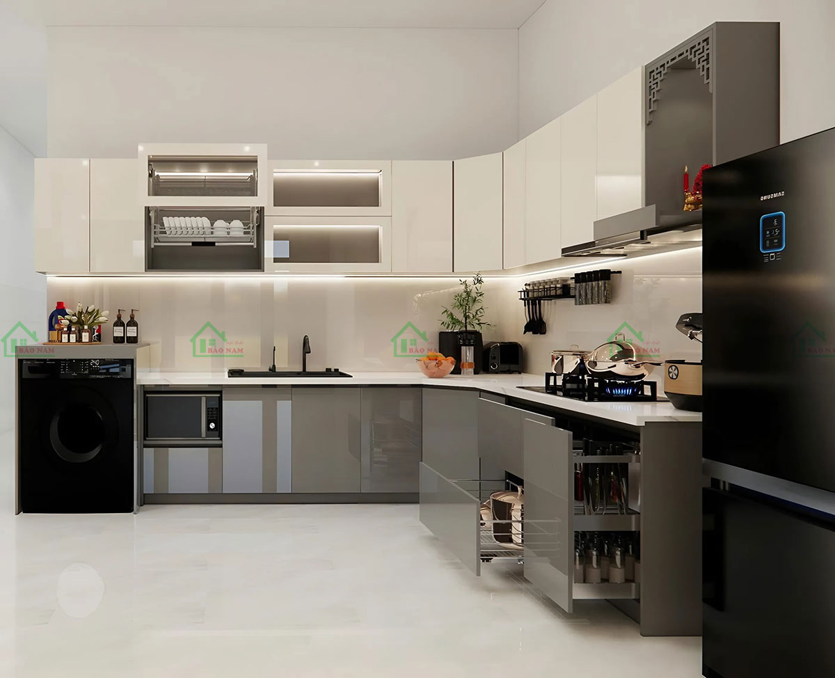 Thiết kế chữ L tối ưu không gian, tận dụng diện tích hiệu quả.
