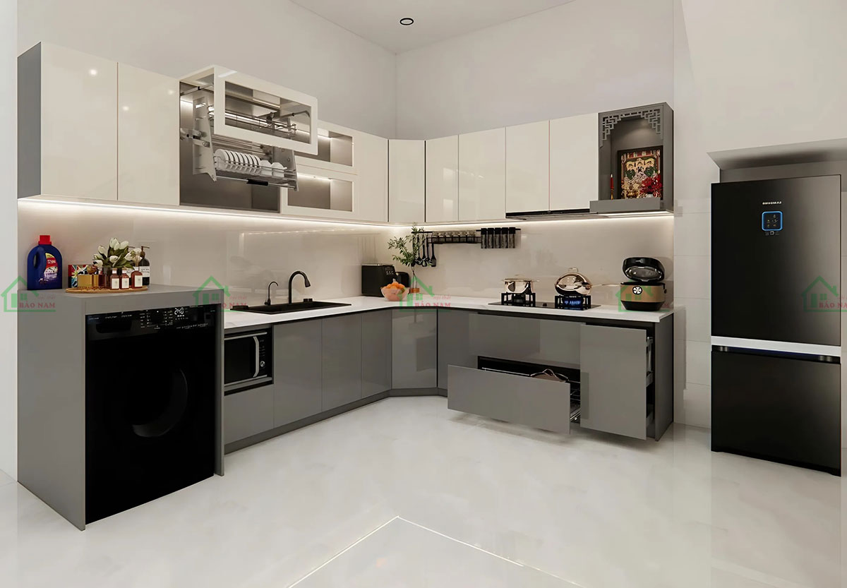 Tủ Bếp Acrylic Bóng Gương Cao Cấp TBA78