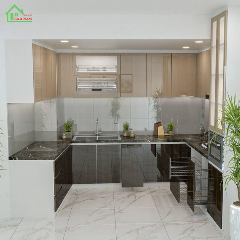 Tủ bếp acrylic bóng gương hiện đại TBA08