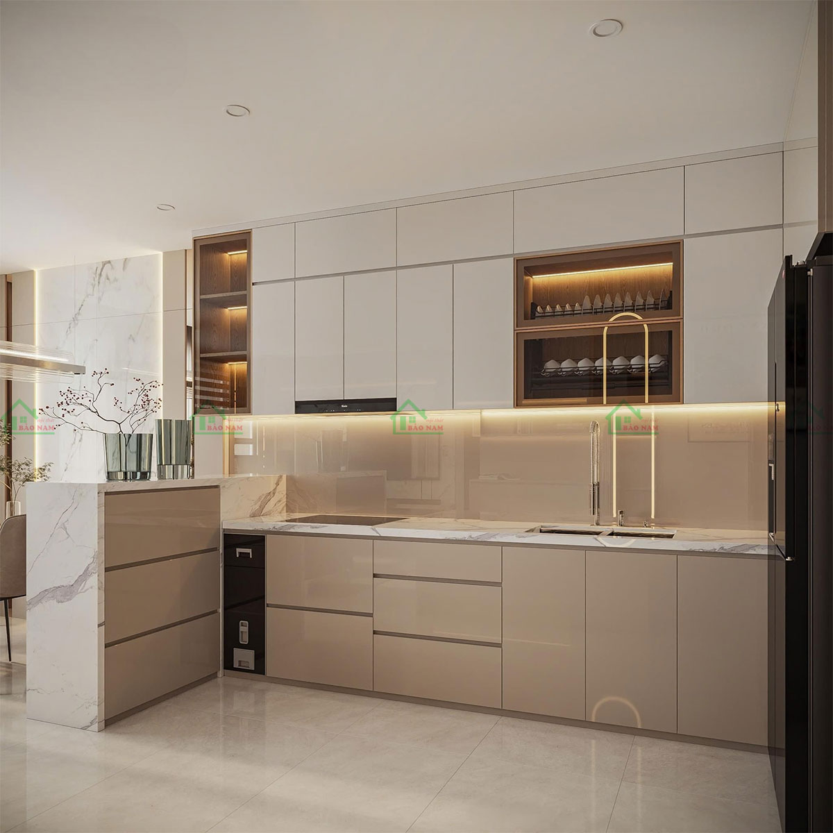 Tủ Bếp Acrylic Bóng Gương Sang Trọng TBA80