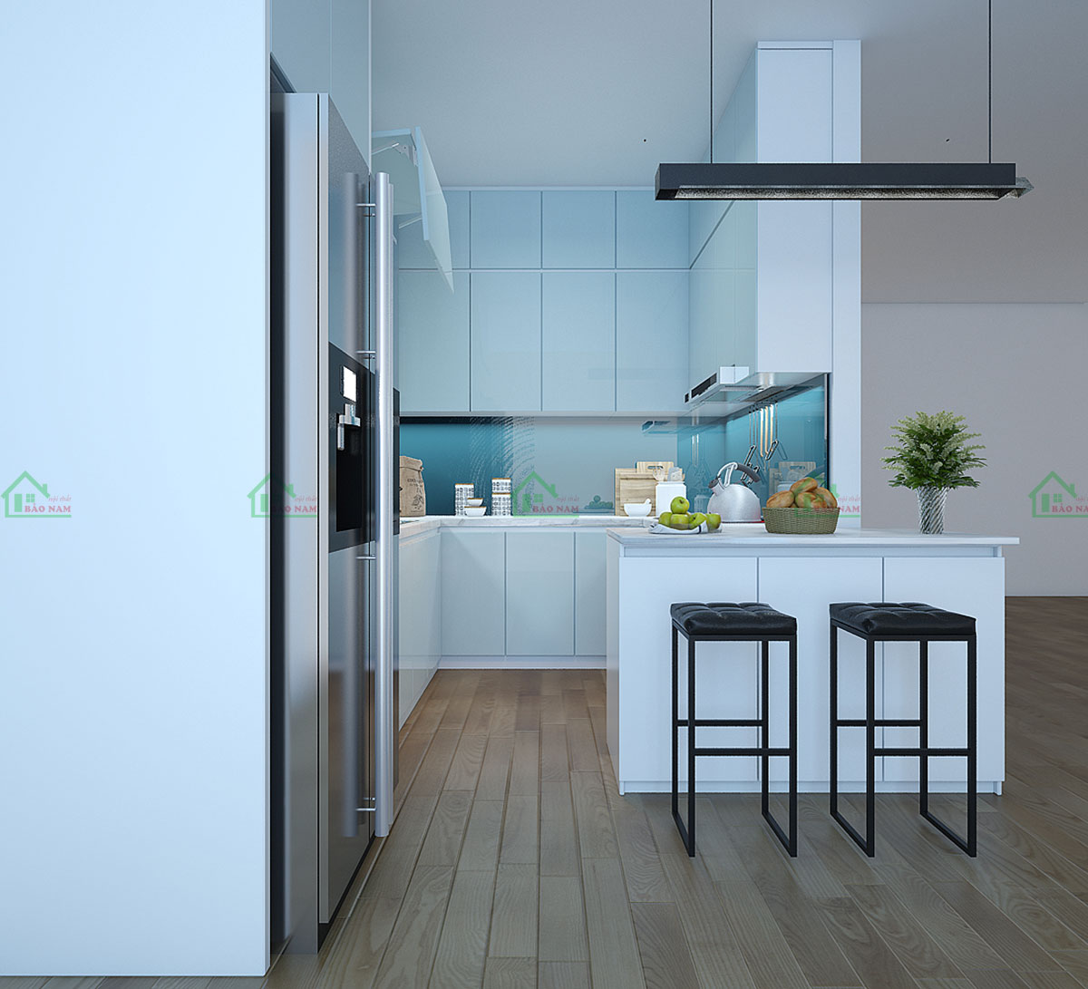 Tủ Bếp Acrylic Chữ U Bóng Gương Cao Cấp TBA67