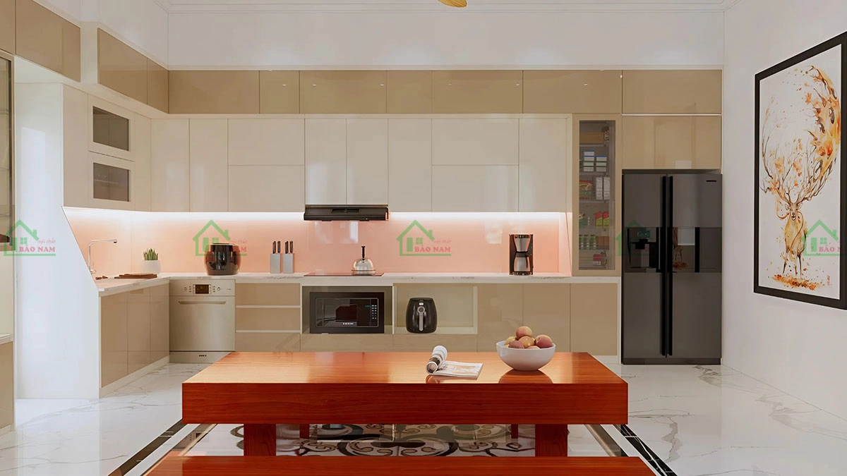 Tủ bếp acrylic đẹp hiện đại với màu sắc tươi sáng và thiết kế tinh tế