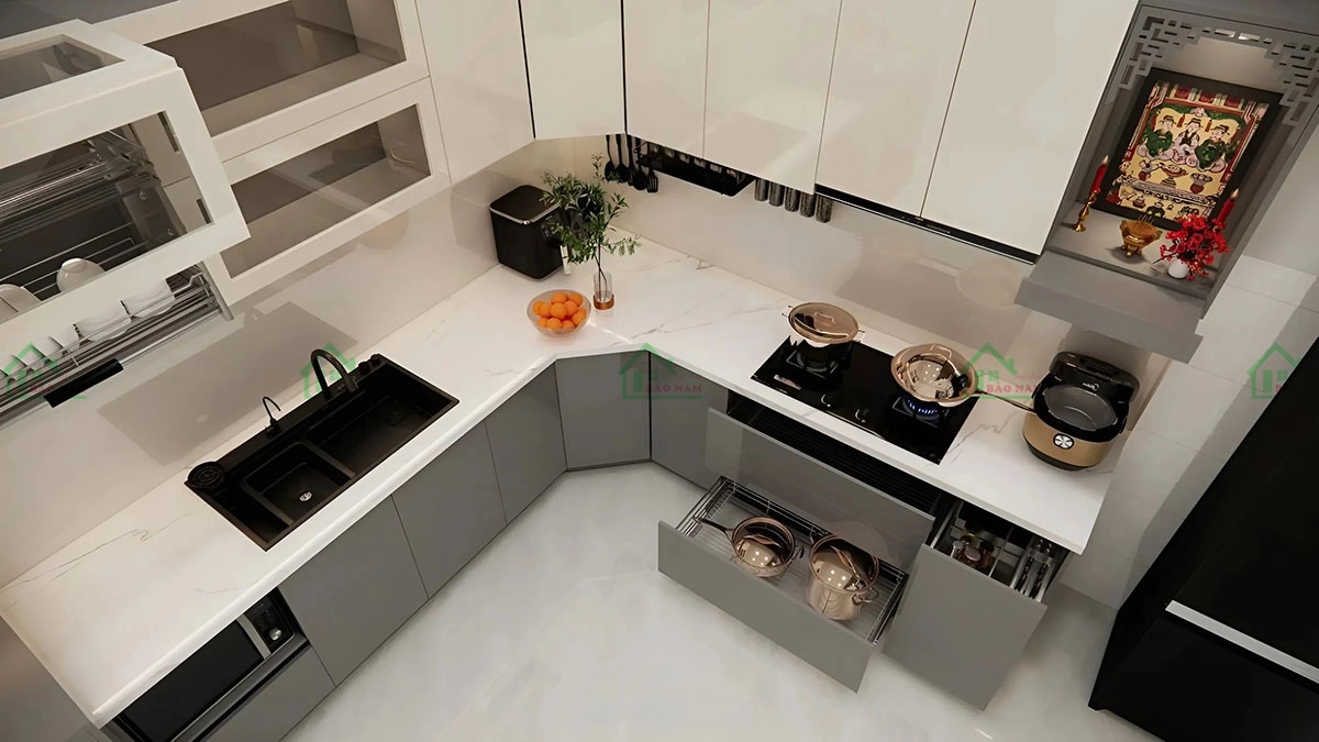 Tích hợp các thiết bị thông minh trong tủ bếp acrylic, kết hợp nhiều chức năng