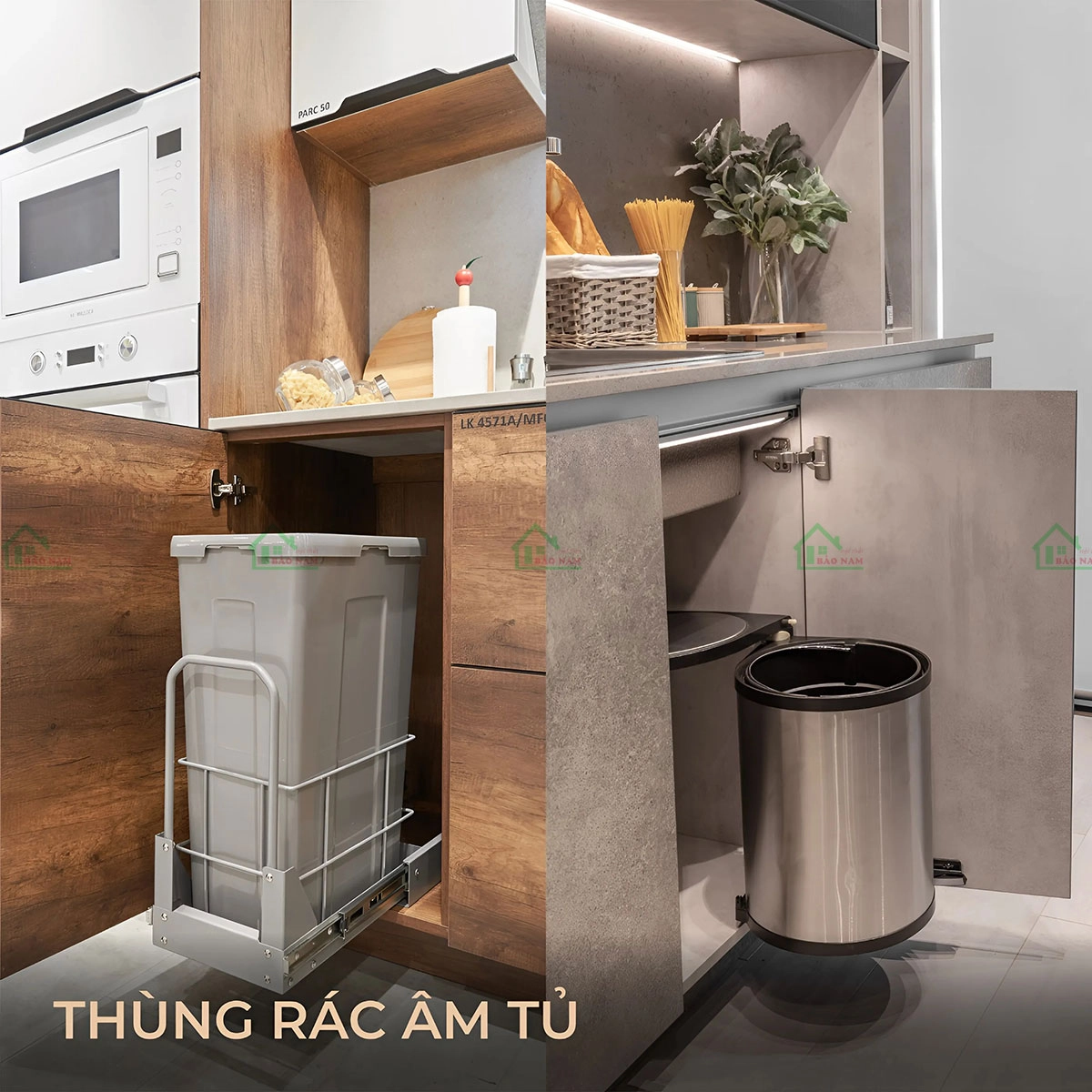 Thùng rác thông minh tích hợp trong tủ bếp, tiết kiệm không gian