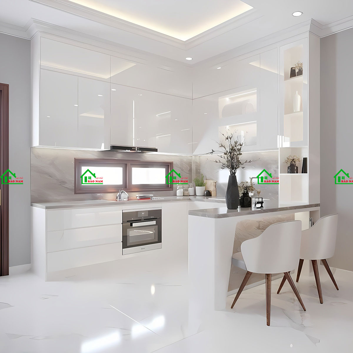 Tủ Bếp Acrylic An Cường Đẹp Hiện Đại TBA40