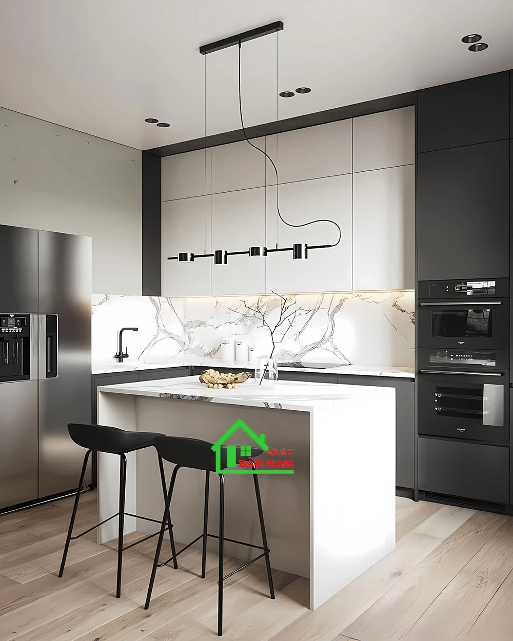 Tủ bếp MDF Melamine hiện đại phong cách Minimalism