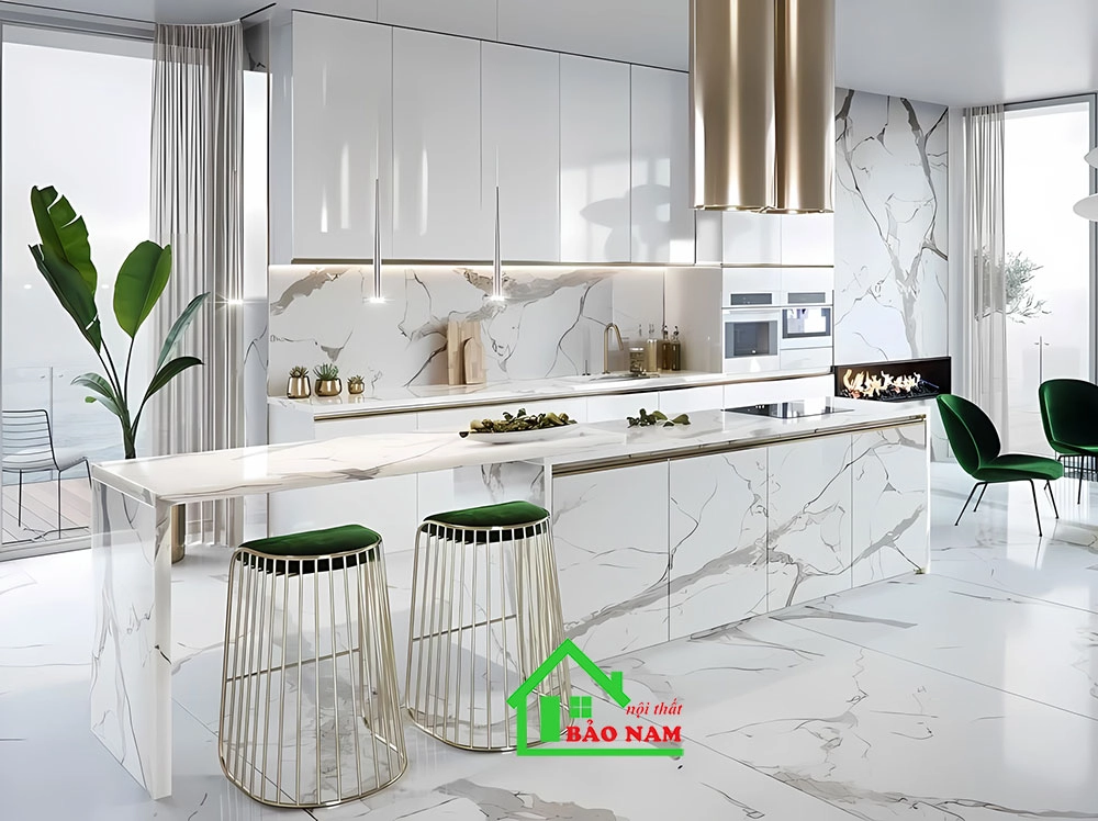 Mẫu tủ bếp cao cấp phong cách Scandinavian cho biệt thự sang trọng