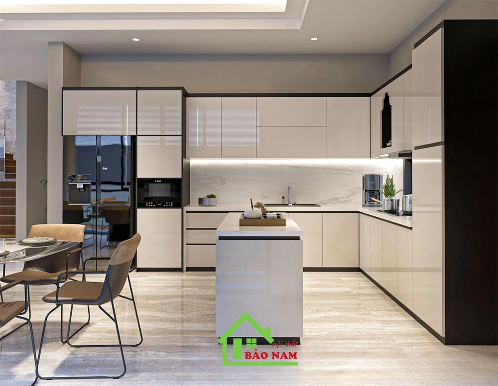 Thiết kế bếp acrylic đẹp tạo chiều sâu cho không gian nhỏ