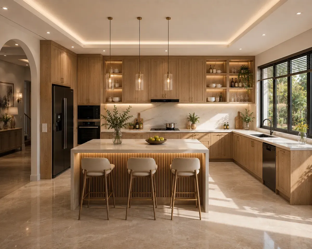 Tủ bếp gỗ tự nhiên mang lại vẻ đẹp đẳng cấp và giá trị sử dụng lâu dài.