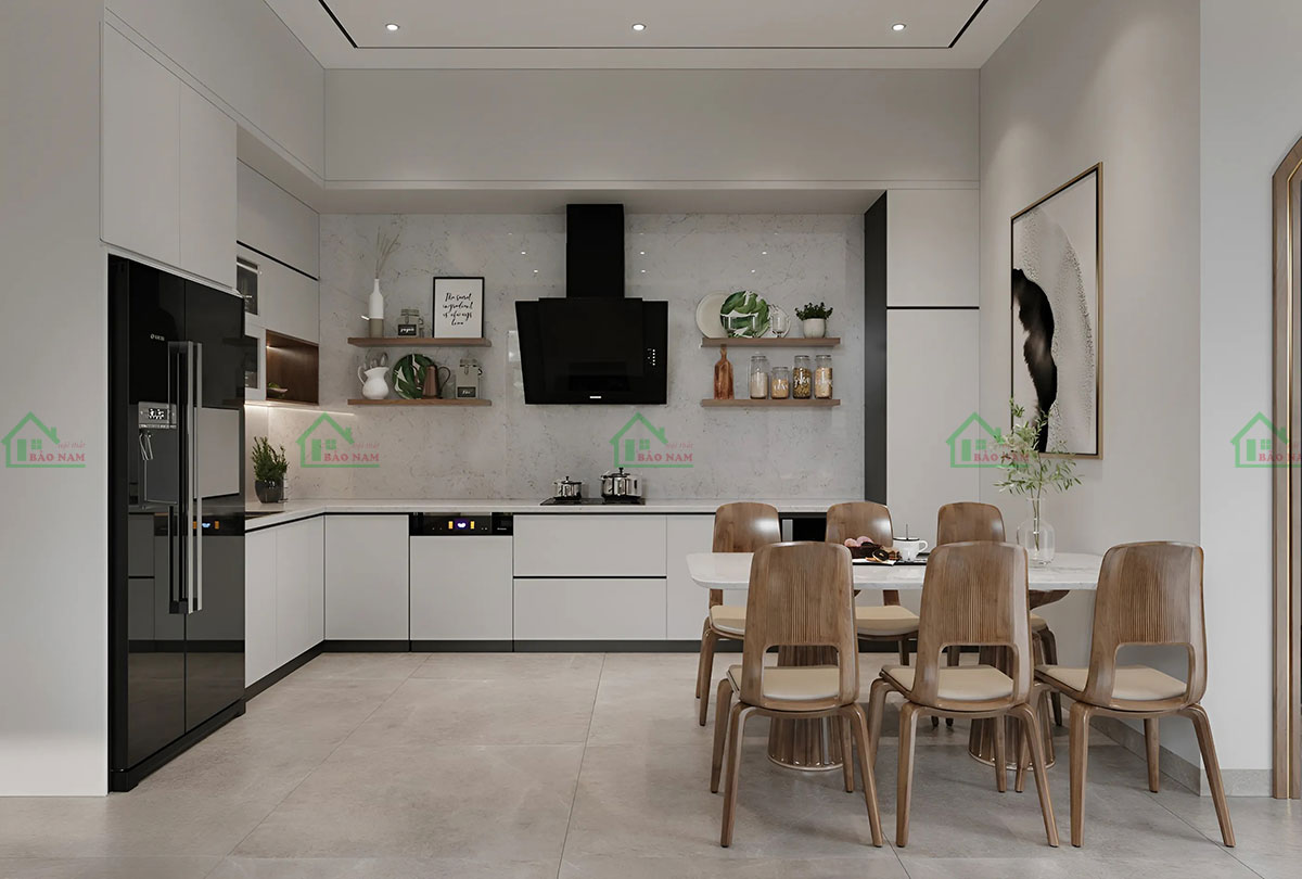 Tủ bếp chữ L gỗ công nghiệp TB84 thiết kế hiện đại