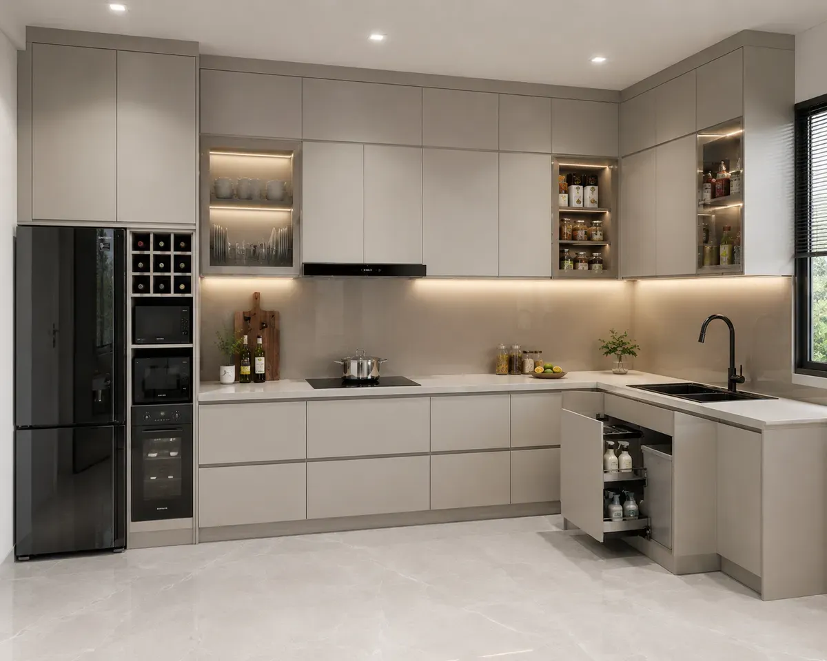 Thiết kế kịch trần giúp mở rộng không gian lưu trữ hiệu quả.