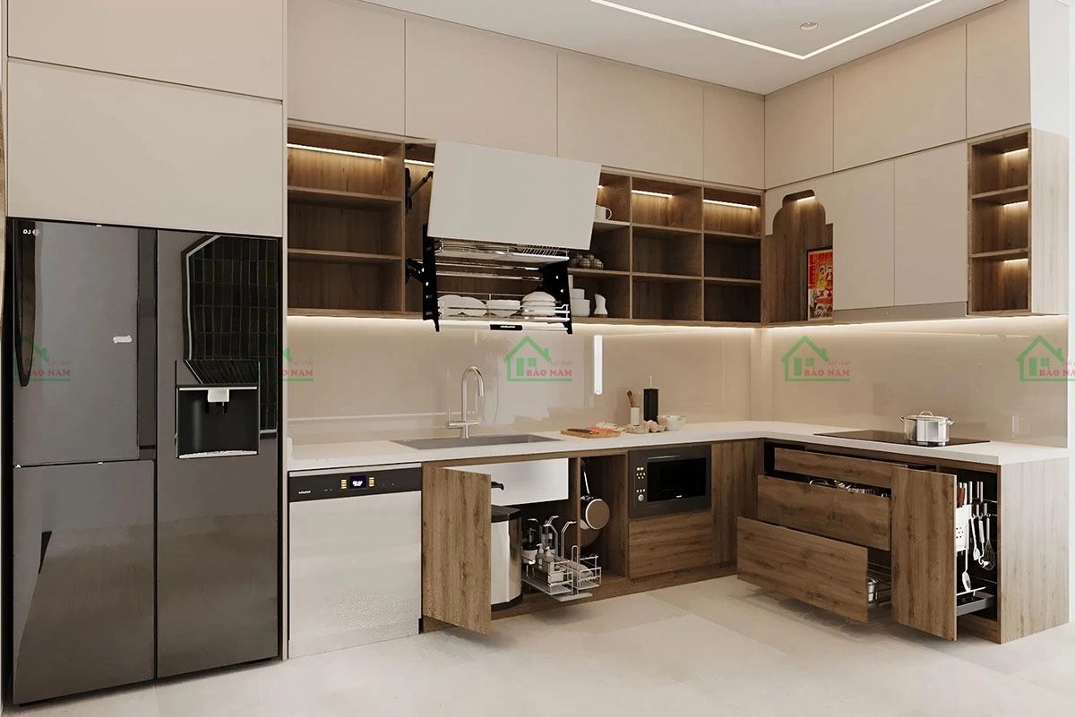 Sắp xếp dụng cụ nấu nướng dễ dàng với tủ bếp đa năng