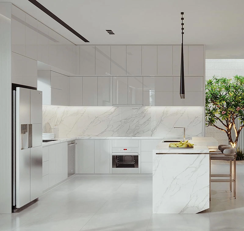 Tủ bếp đẹp Acrylic bóng gương An Cường