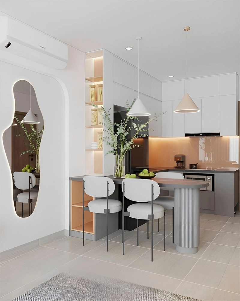 Mẫu tủ bếp gỗ đẹp hiện đại dành cho căn hộ có diện tích nhỏ