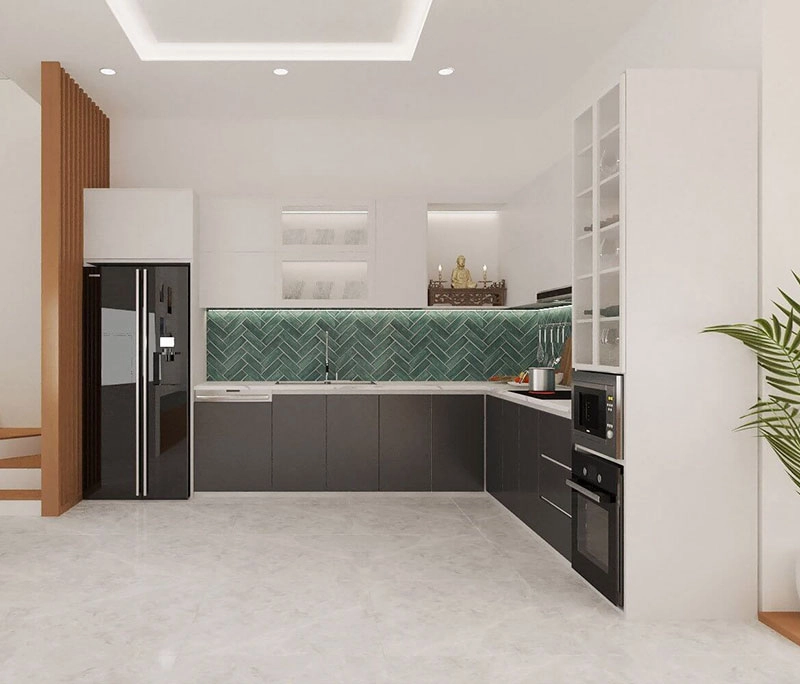 Mẫu thiết kế tủ bếp chữ L cho nhà phố hiện đại