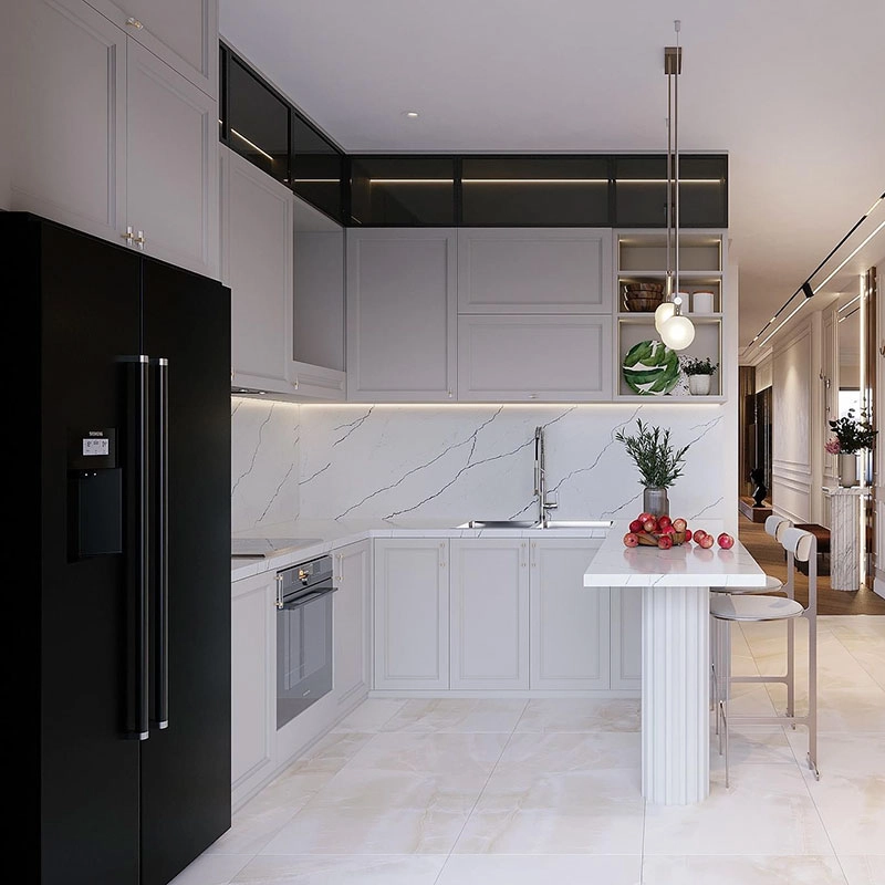 Mẫu tủ bếp nhựa picomat cao cấp phong cách tân cổ điển