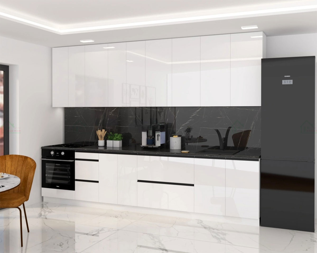 Tủ Bếp Gỗ Chữ I Màu Trắng Đẹp Hiện Đại TB52