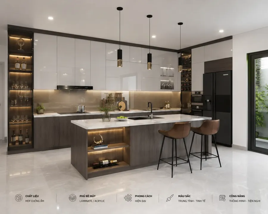 Mẫu tủ bếp gỗ công nghiệp hiện đại