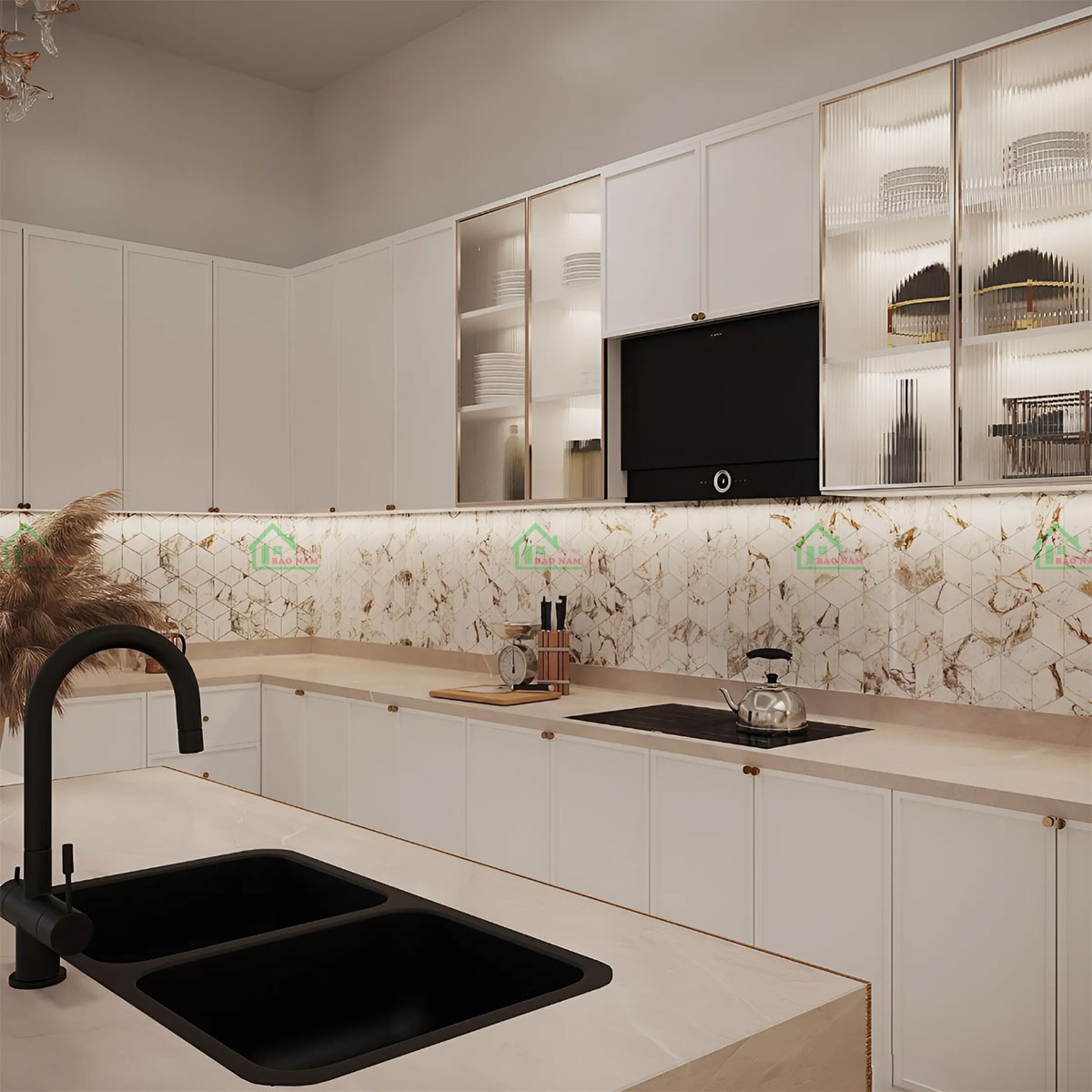 Tủ Bếp Gỗ Công Nghiệp Slim Sharker Lacquered Laminate Đẹp Hiện Đại BSK09
