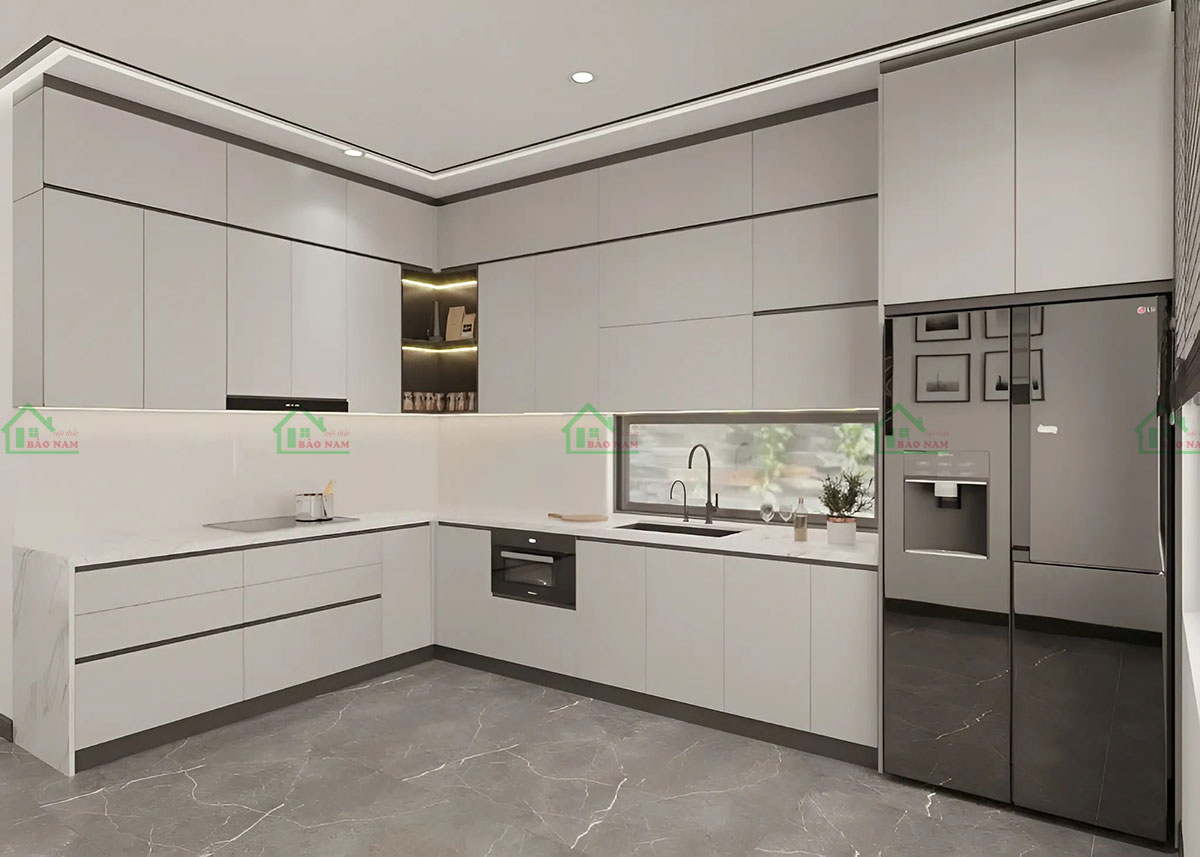 Tủ bếp gỗ công nghiệp TB83 thiết kế chữ L sang trọng