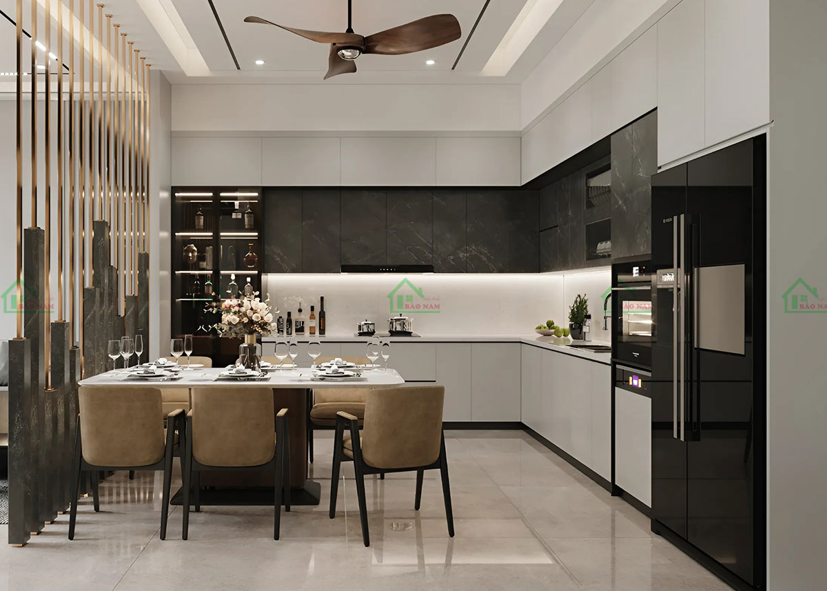 Tủ Bếp Gỗ Công Nghiệp TB85 Thiết Kế Chữ L Sang Trọng