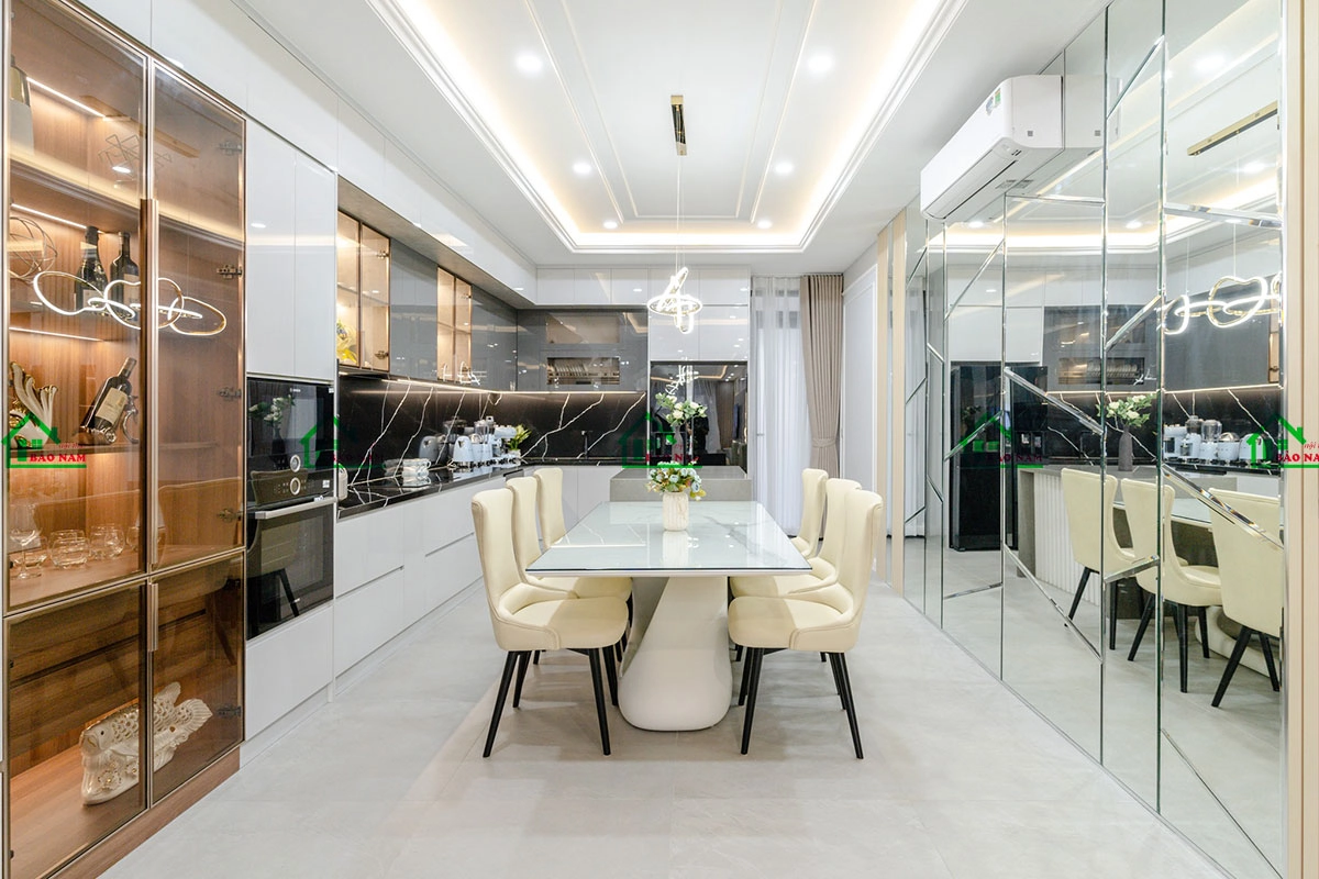 Mẫu tủ bếp gỗ acrylic chữ L đẹp hiện đại