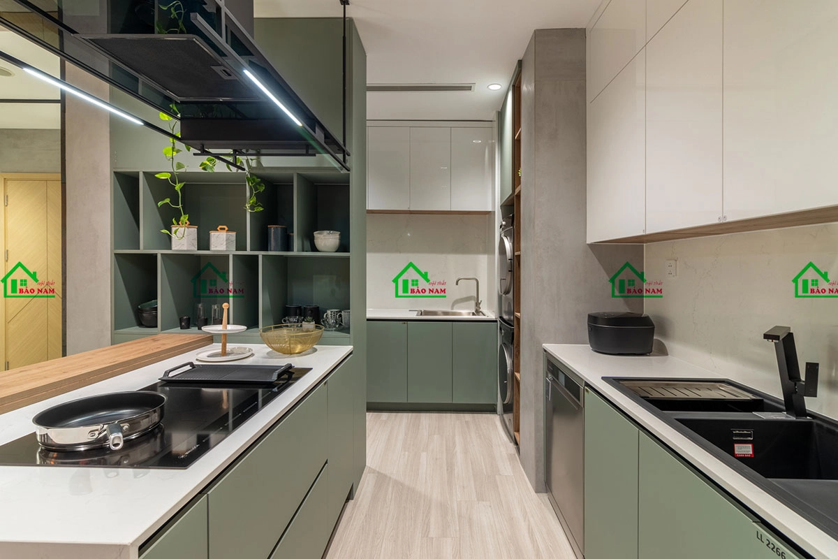 Mẫu tủ bếp Laminate hiện đại với vật liệu gỗ MDF chất lượng cao