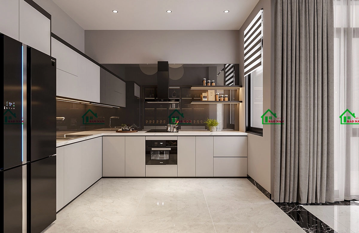 Tủ bếp gỗ công nghiệp đơn giản, đẹp, phong cách hiện đại