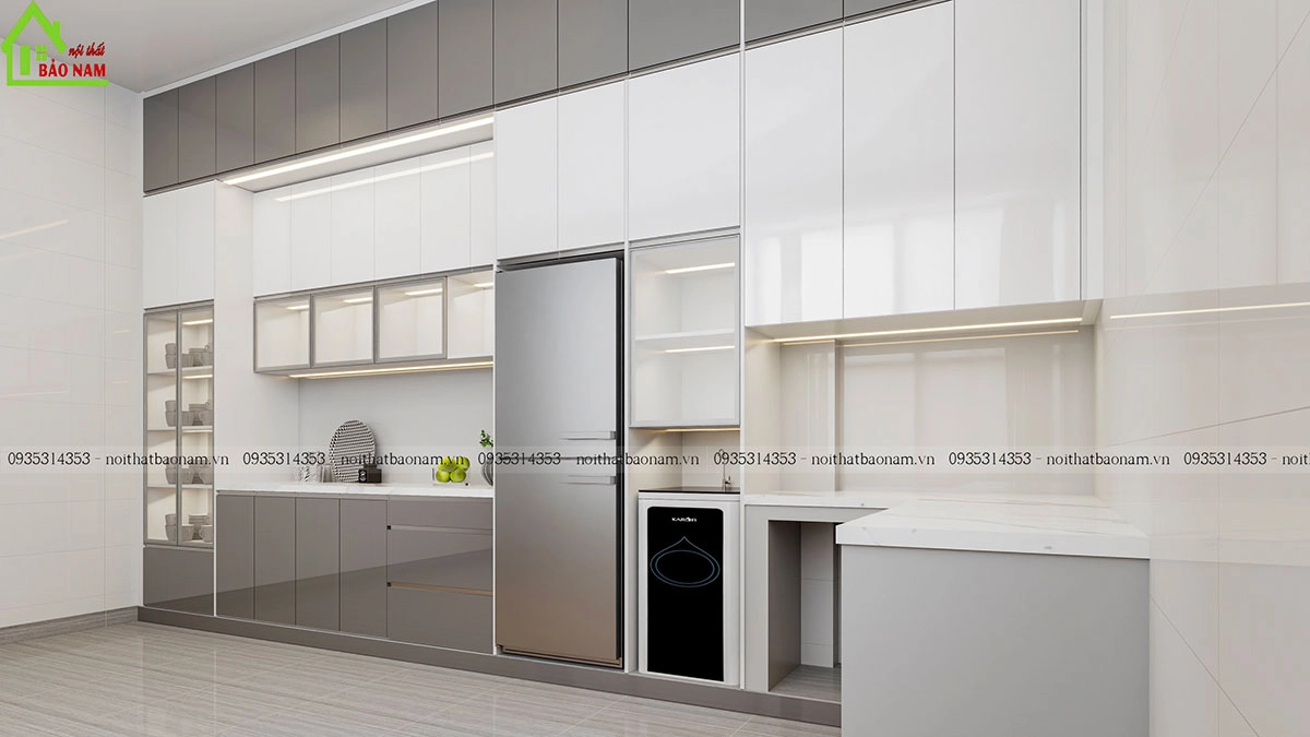 Mẫu tủ bếp gỗ công nghiệp hiện đại dáng chữ I