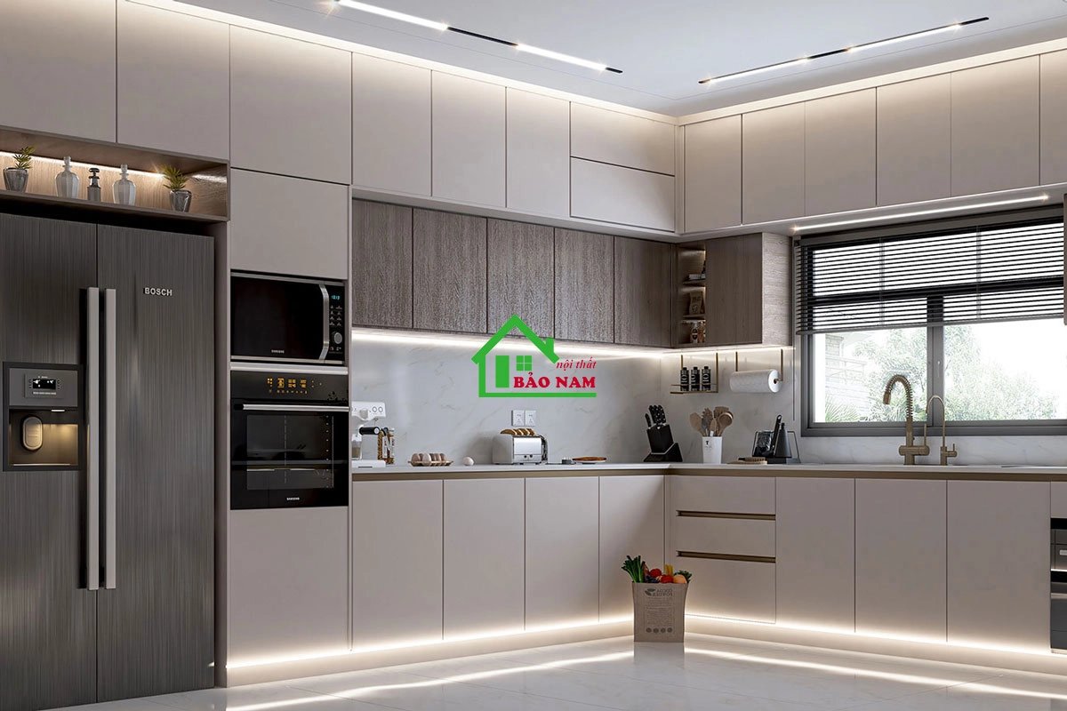 Thiết kế tủ bếp chữ U mở rộng diện tích cho không gian