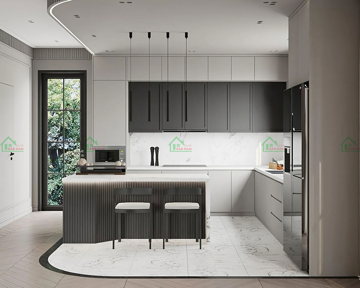 Tủ Bếp Gỗ Hiện Đại Màu Xám TB69