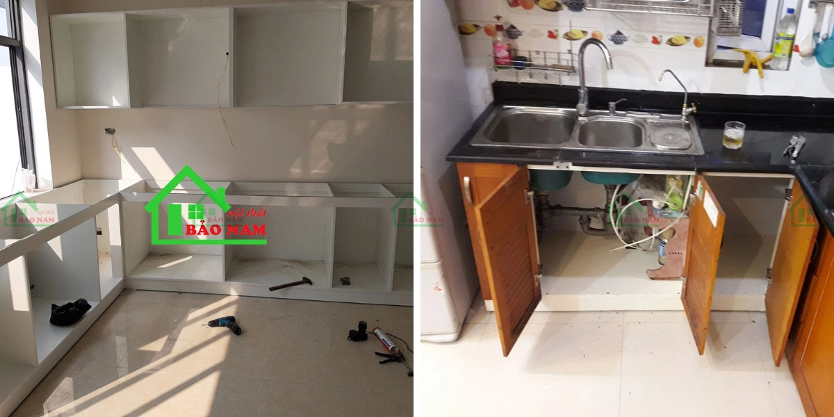 Tủ bếp gỗ MDF chịu ẩm và tủ bếp gỗ tự nhiên bị hư hỏng do ẩm mốc