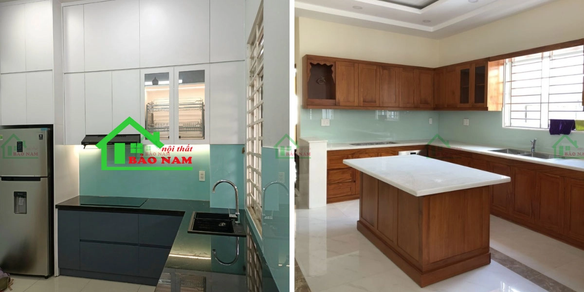 So sánh tủ bếp gỗ MDF và tủ bếp gỗ tự nhiên với đặc điểm nổi bật của từng loại