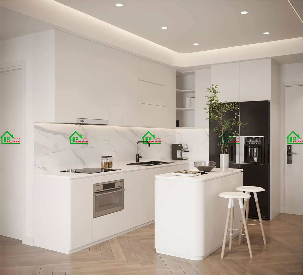Mẫu Tủ Bếp Gỗ MDF An Cường Màu Trắng Hiện Đại Đẹp TB47