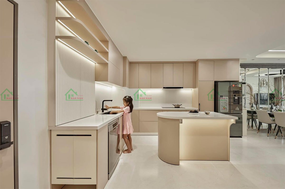 Tủ bếp gỗ MDF lõi xanh An Cường TB63 thiết kế chữ L hiện đại.