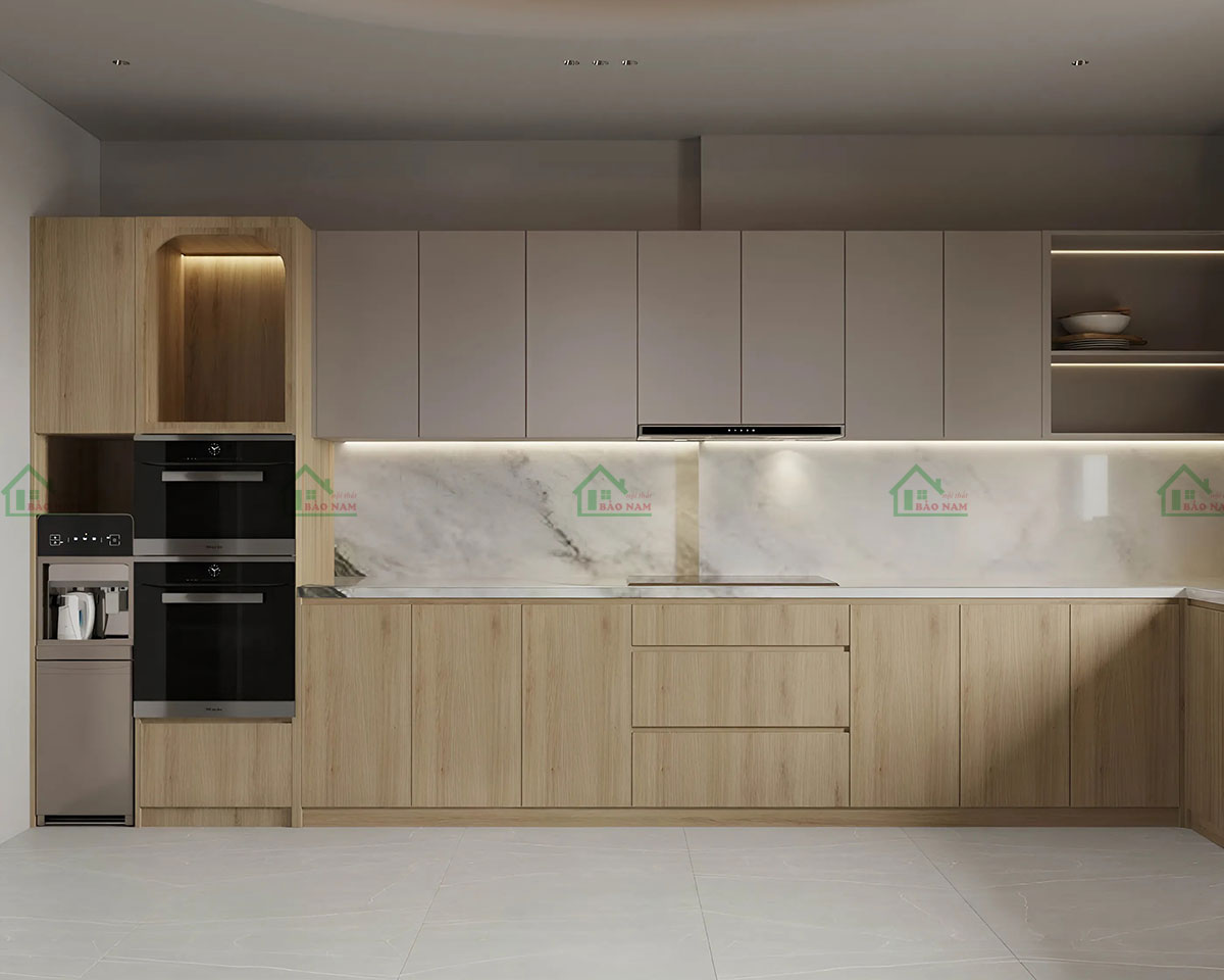 Chất liệu gỗ công nghiệp MDF Melamine bền bỉ, dễ vệ sinh.