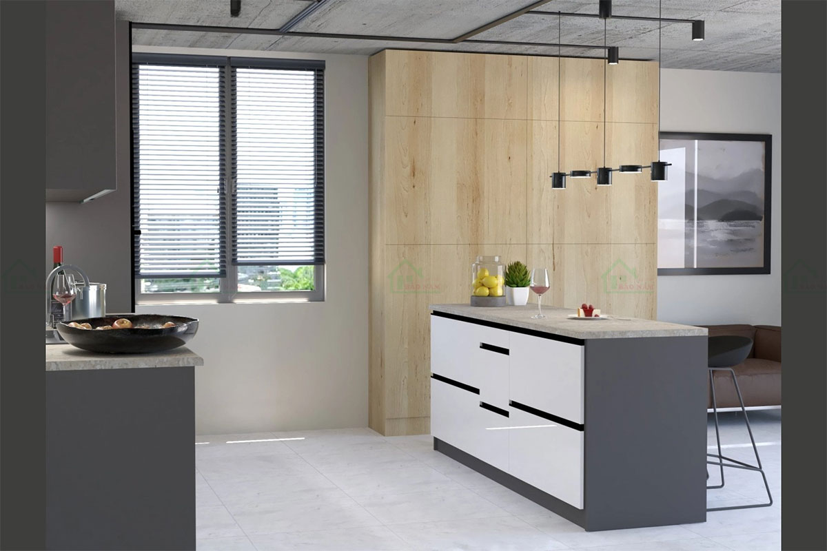 Kết hợp bàn đảo bếp tiện ích